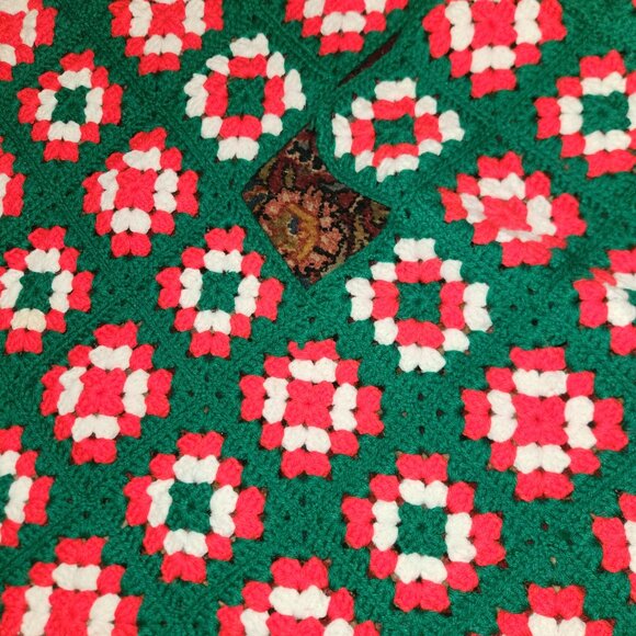 Vintage Crochet Granny Squares Christmas Tree Skirt 35" Handmade - Picture 3 of 4
